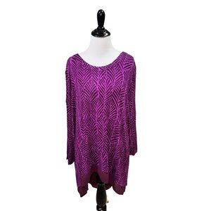 Simply Emma Women's Size 3X Hi-Low Shirt Tunic Top Chiffon Hem NWT Leaf Print